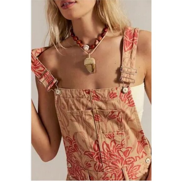 Free People We The Free Good Luck Printed Overalls NWT Large - Picture 5 of 6